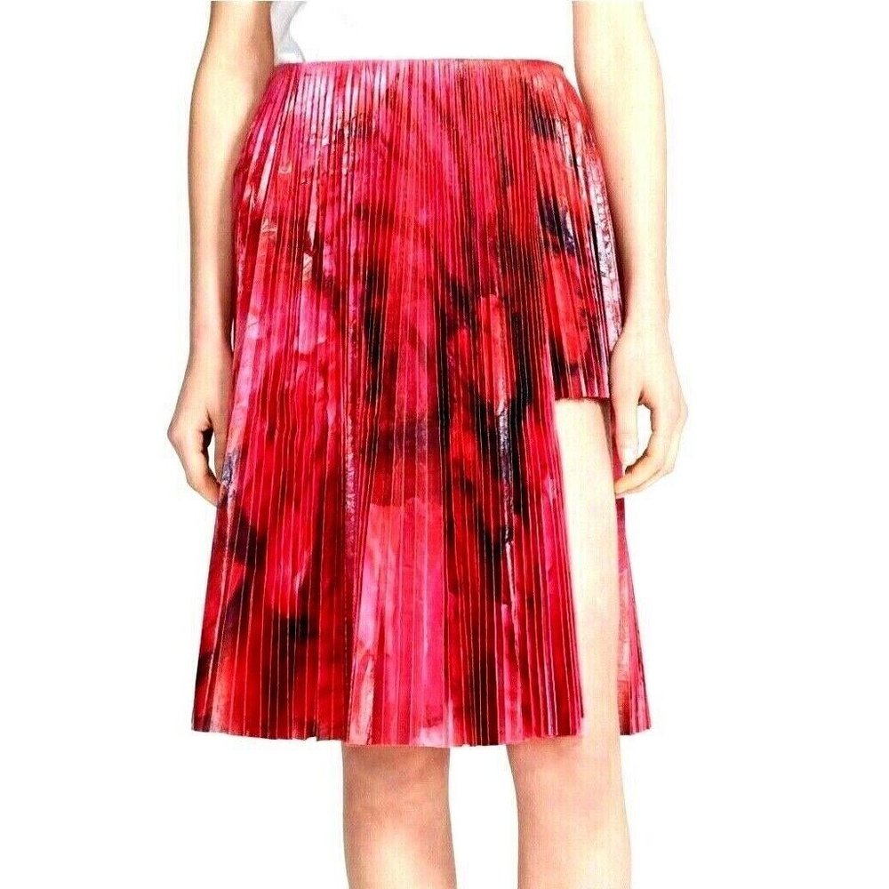 Thakoon Size 8 Pink Laminated Accordion Pleat Skirt Cotton Voile Step Hem $1290